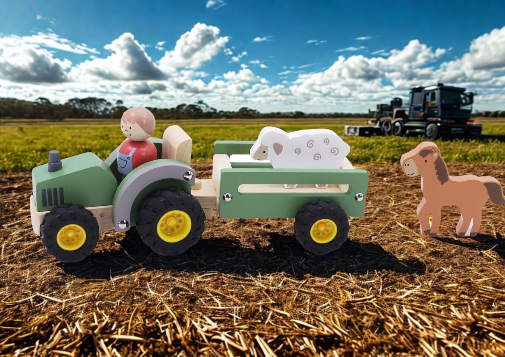 Wooden Tractor Green Toy