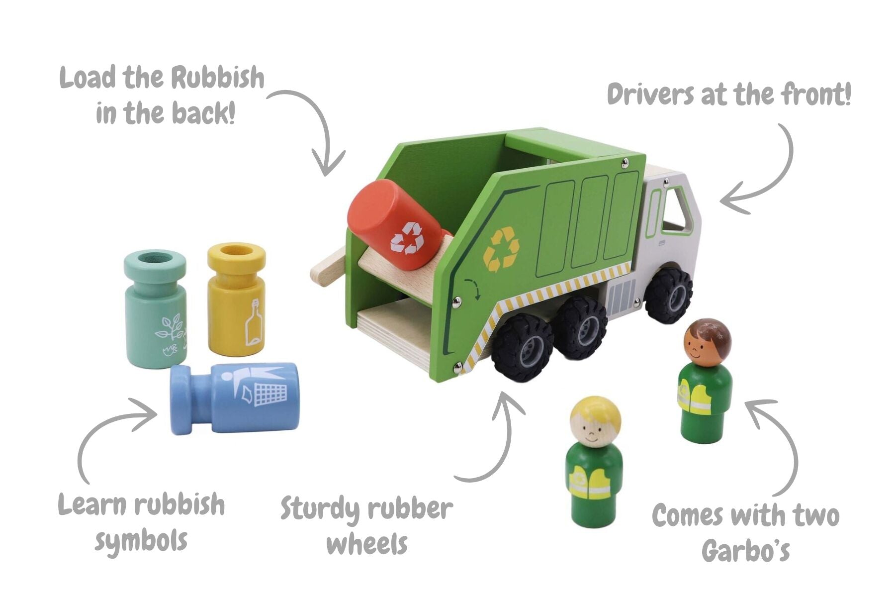 Wooden Recycling Truck Playset