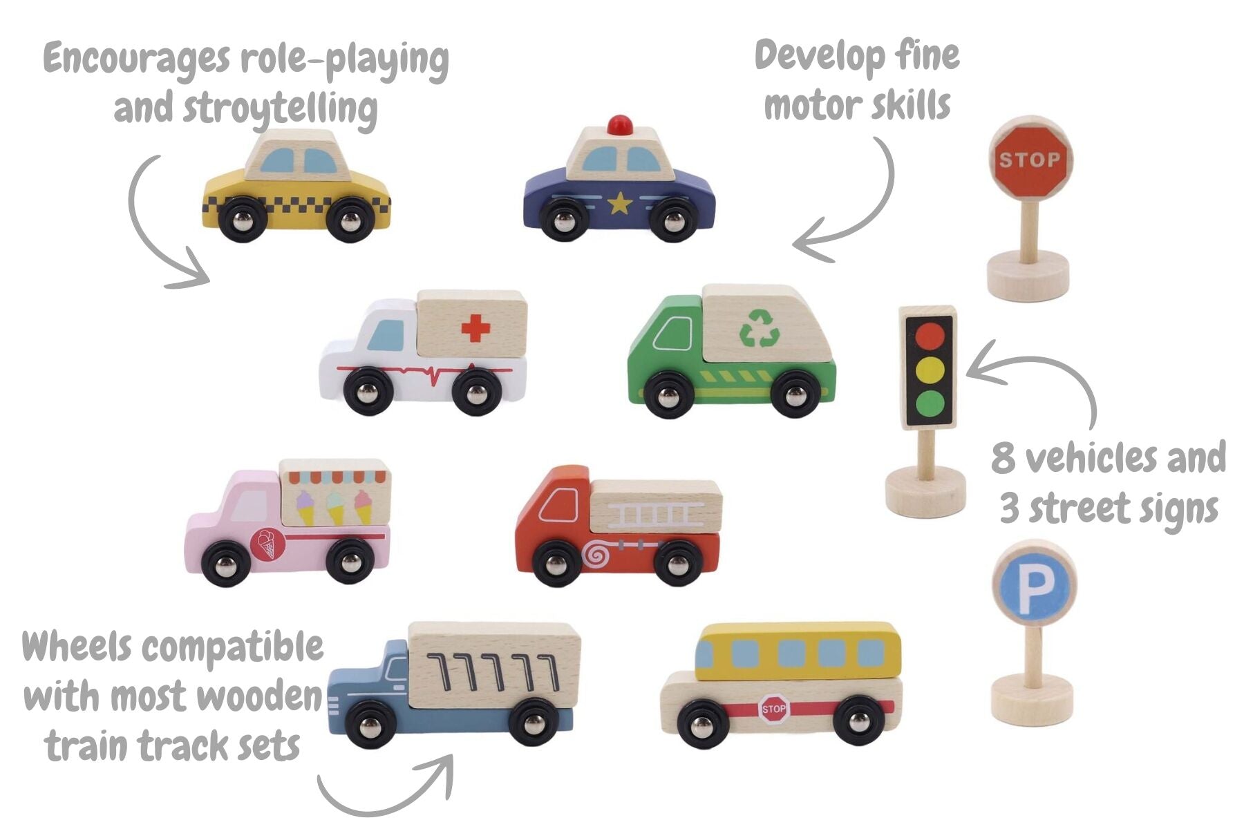 Wooden Transportation Set Cream