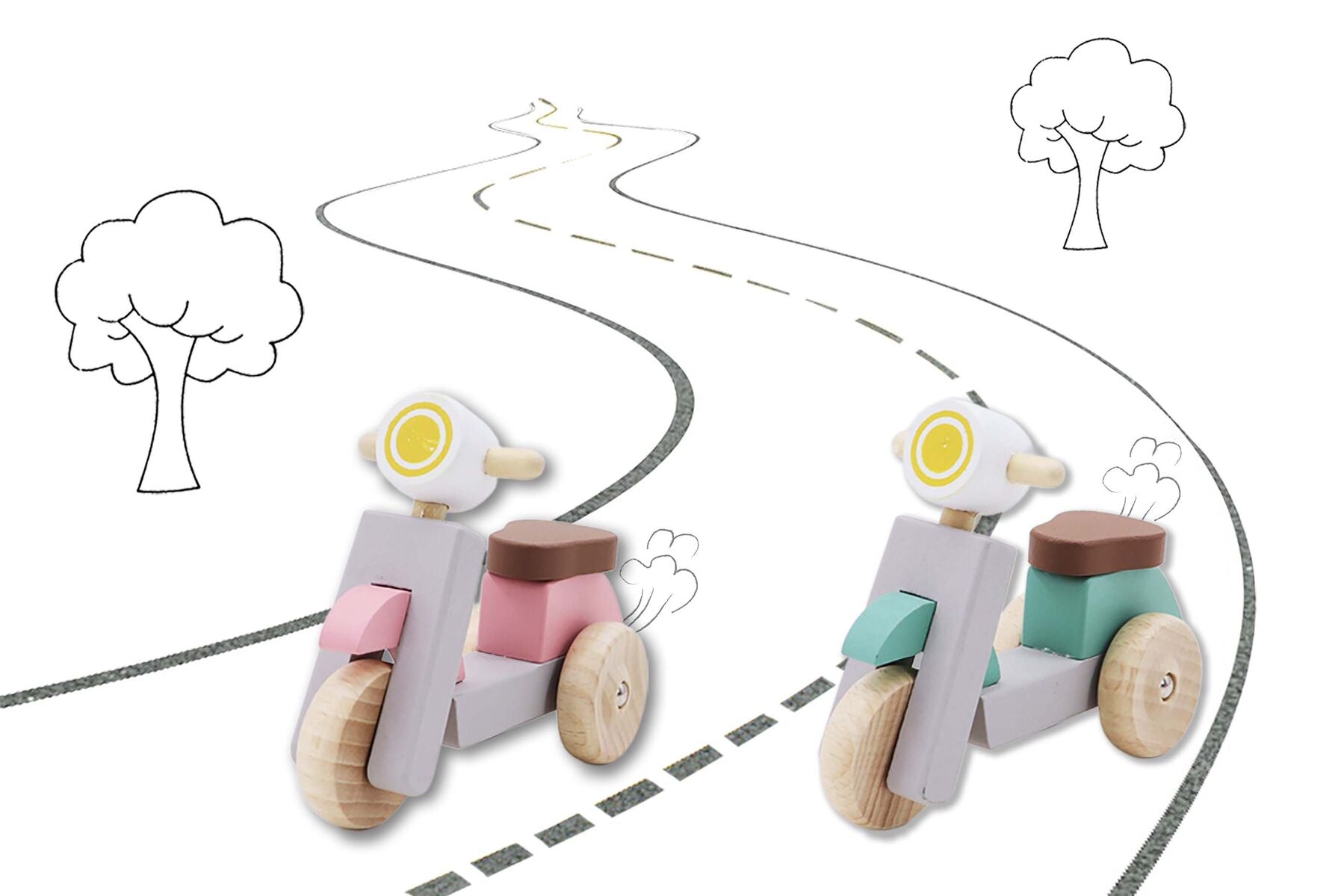 Wooden Scooter Set Handcrafted 12x4.5x9cm