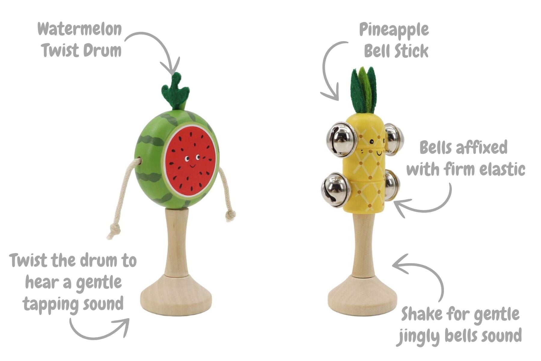 Wooden Musical Fruit Set Natural 6x6x14.5cm