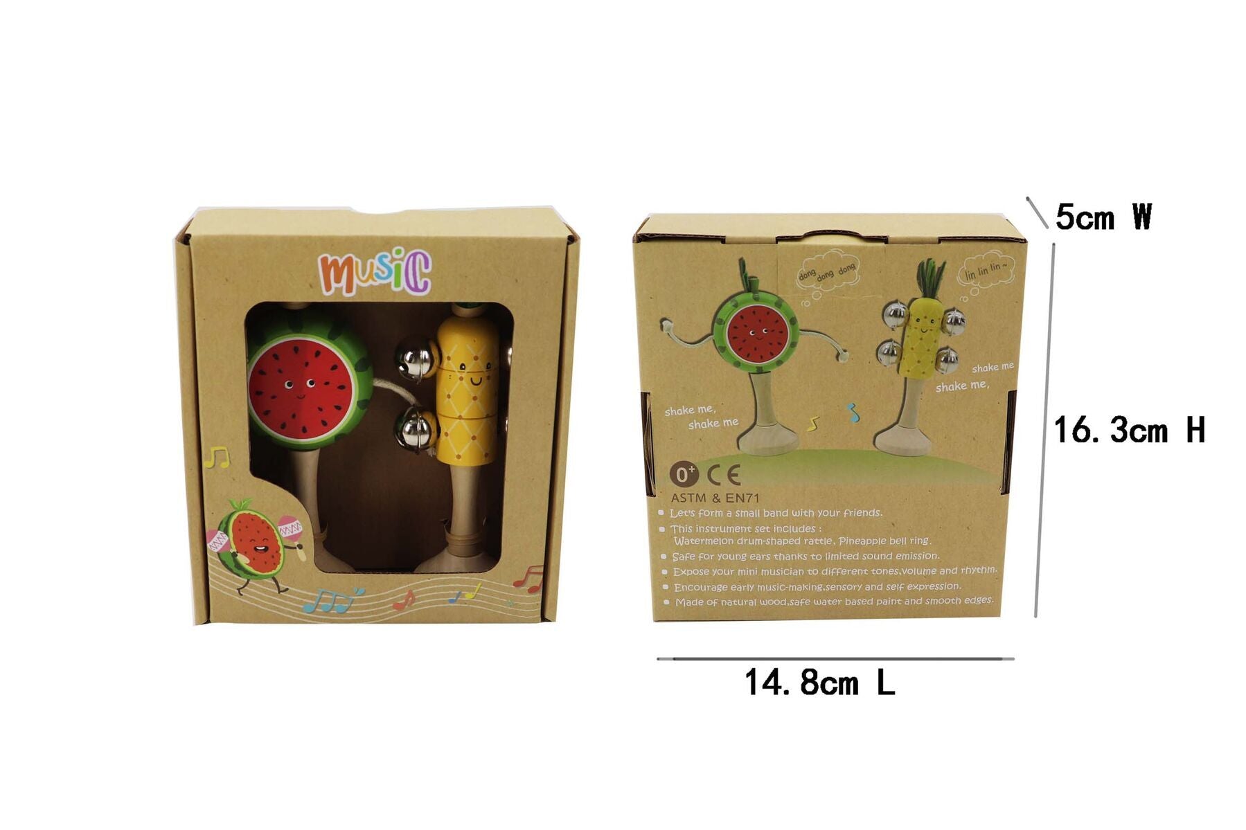 Wooden Musical Fruit Set Natural 6x6x14.5cm
