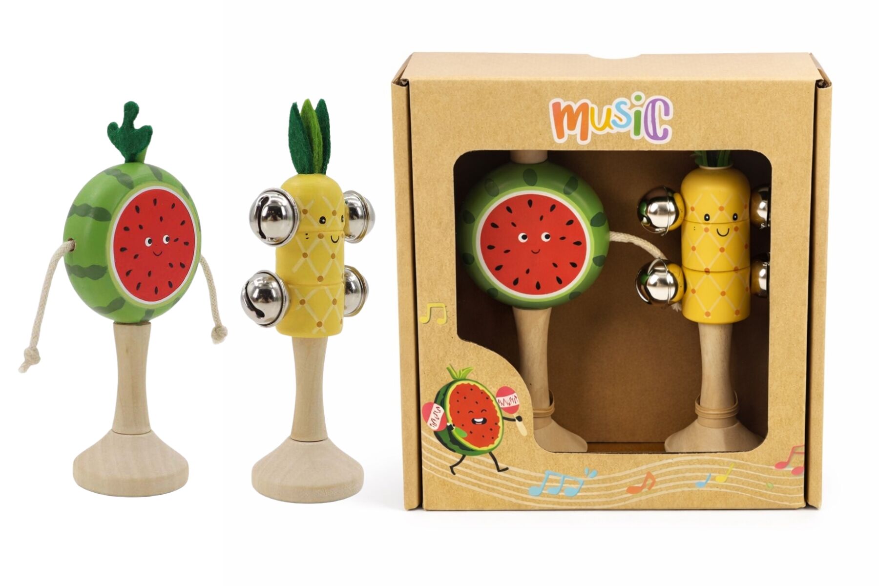 Wooden Musical Fruit Set Natural 6x6x14.5cm