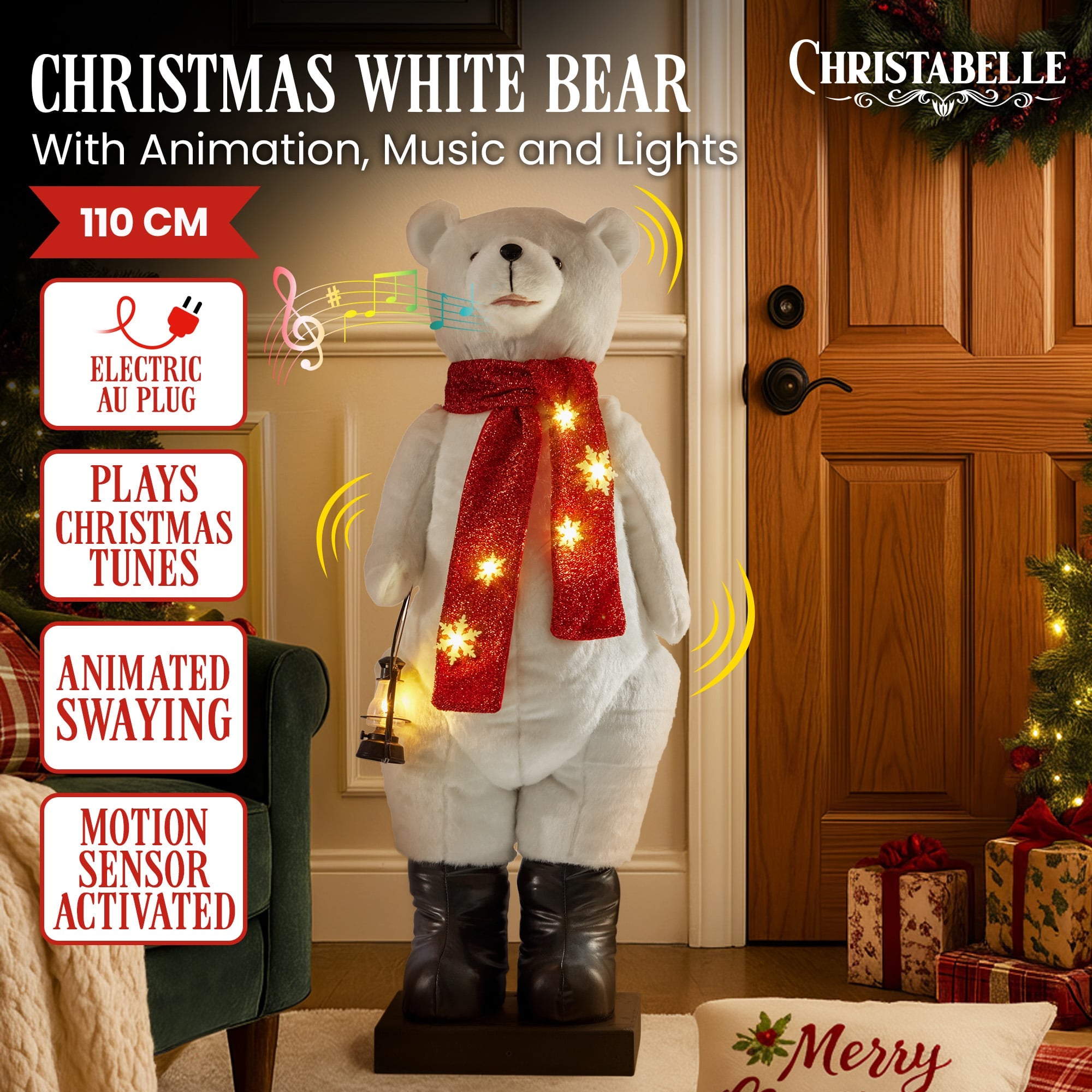 Large Musical Christmas Bear
