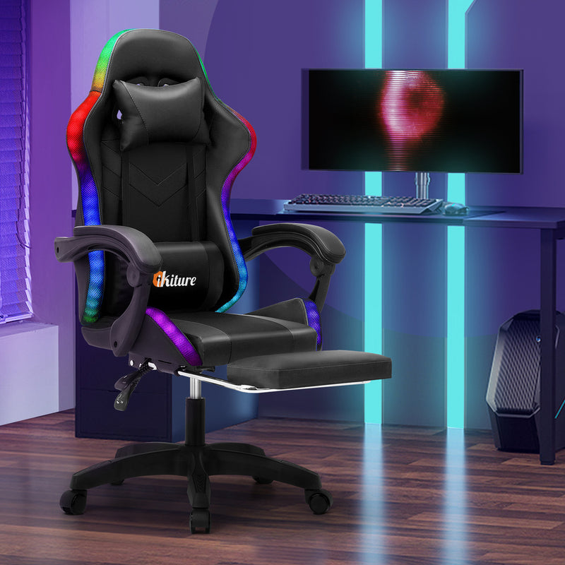 Black colour - Gaming Chair 7 RGB LED 8 Points Massage Racing Recliner Office Computer Black - photo 22