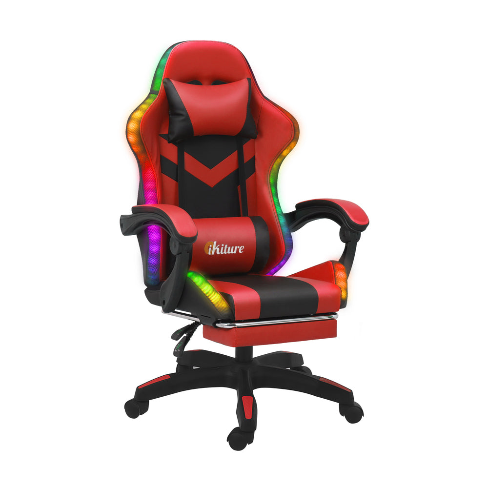 Gaming Chair 7 RGB LED 8 Points Massage Racing Recliner Office Computer Black