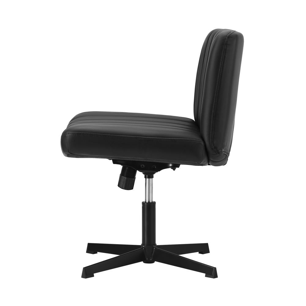 Mid Back Armless Office Desk Chair Wide Seat PU Leather Black