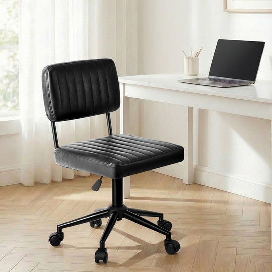 Mid Back Office Chair Swivel Computer Seat Leather Black
