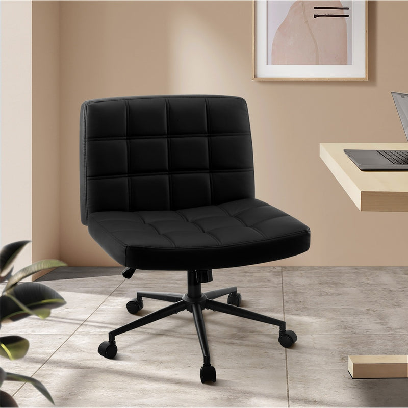 Mid Back Office Chair Wide Seat Black/Brown/White, Black colour