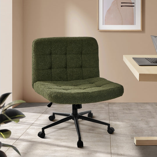 Mid Back Armless Office Chair Wide Boucle Green