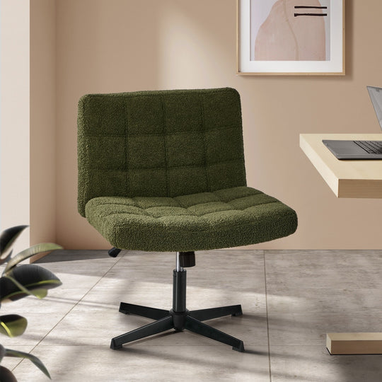 Mid Back Armless Office Chair Wide Boucle Green Desk Chair