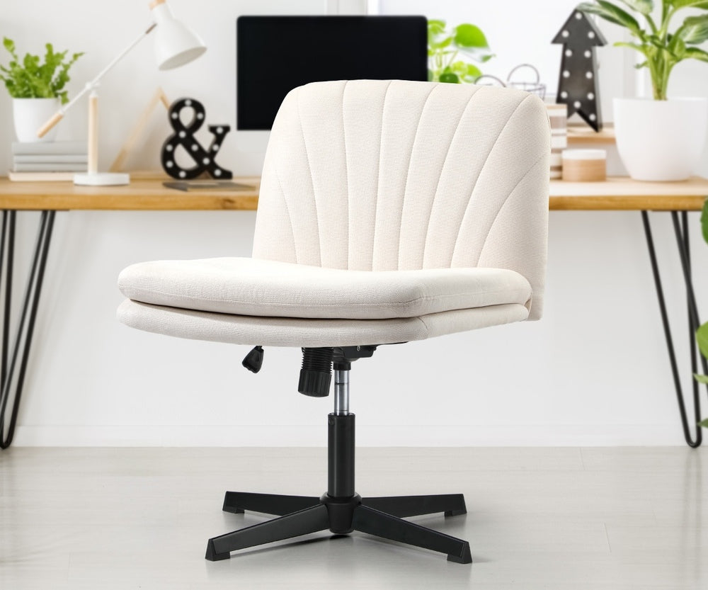 Armless Office Chair Wide Seat Linen Beige/Charcoal