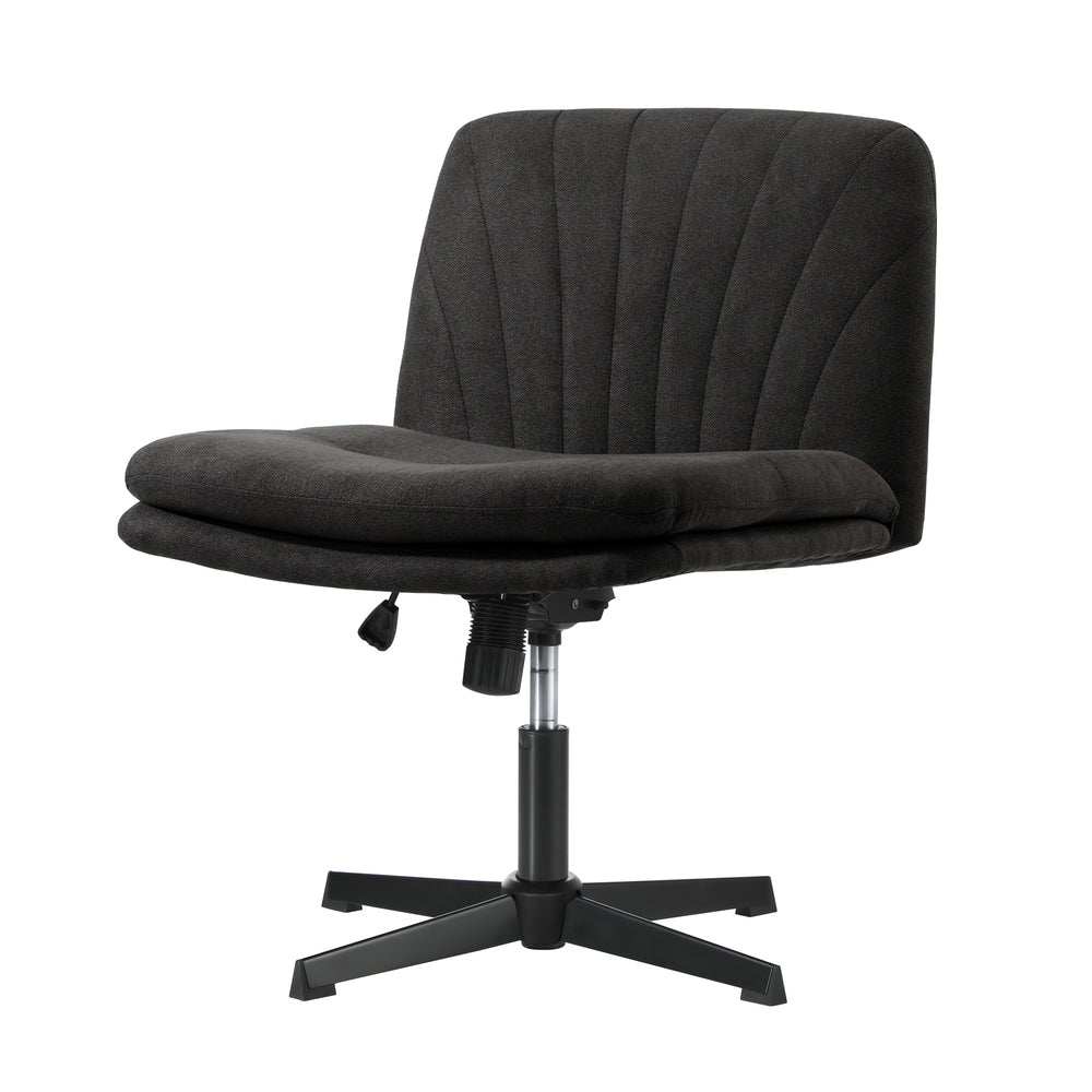 Armless Office Chair Wide Seat Linen Beige/Charcoal