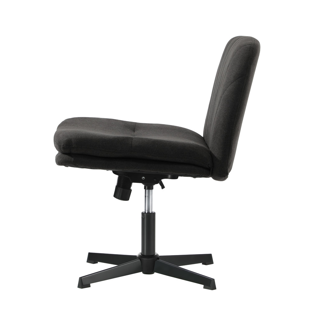 Armless Office Chair Wide Seat Linen Beige/Charcoal