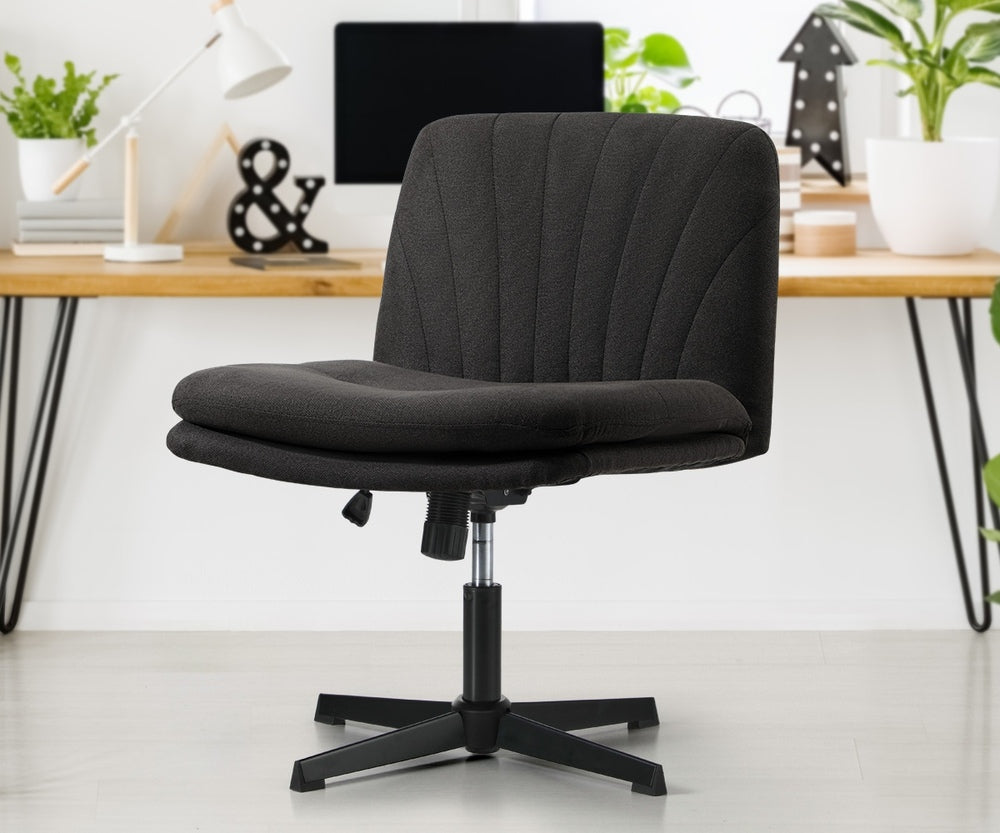 Armless Office Chair Wide Seat Linen Beige/Charcoal