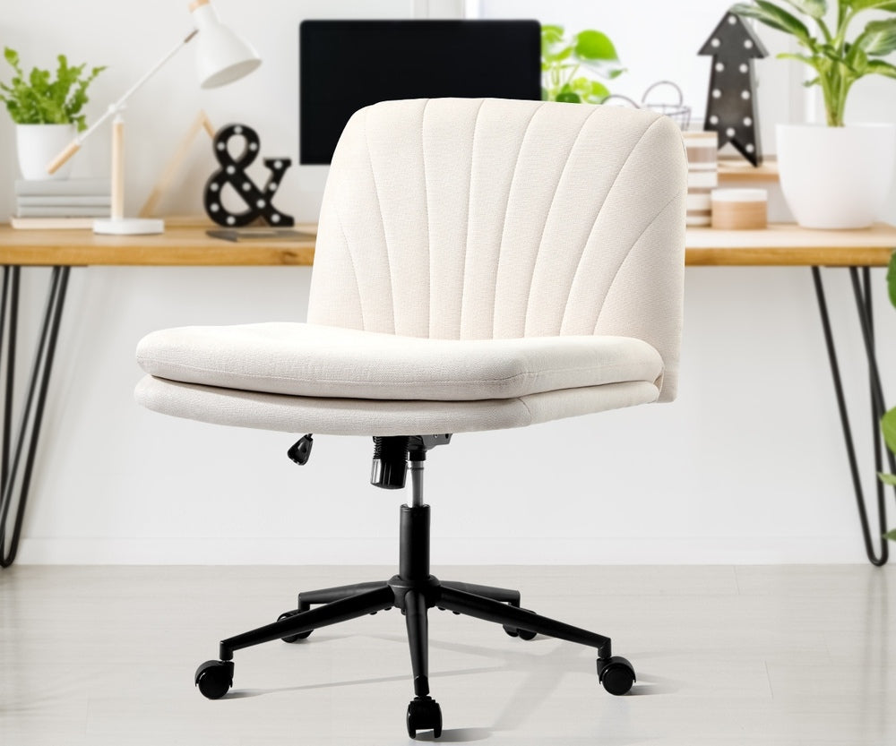 Armless Office Chair Wide Seat Linen Beige/Charcoal