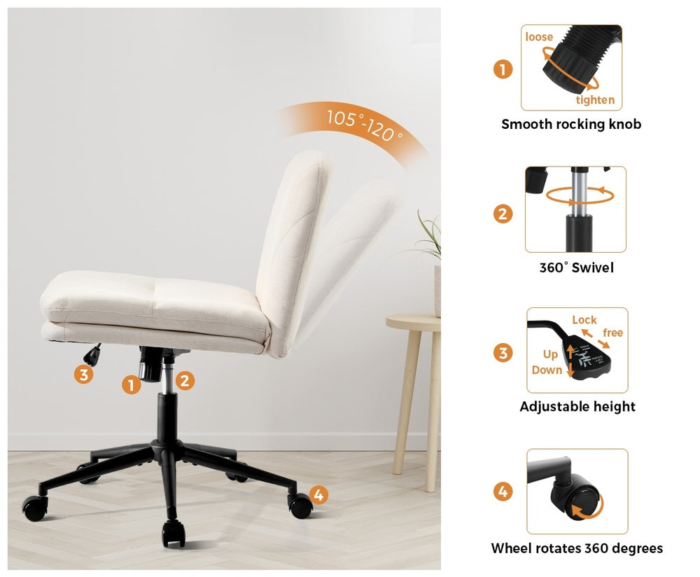 Armless Office Chair Wide Seat Linen Beige/Charcoal