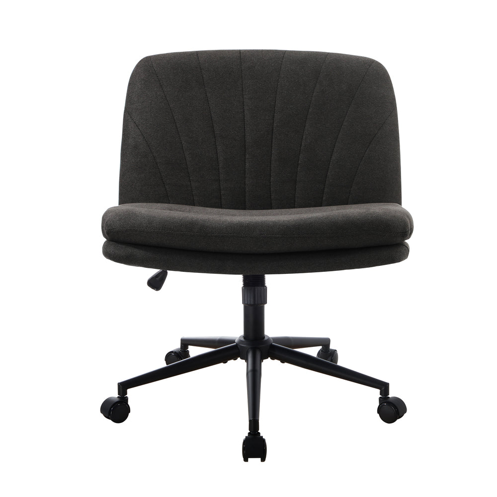 Armless Office Chair Wide Seat Linen Beige/Charcoal