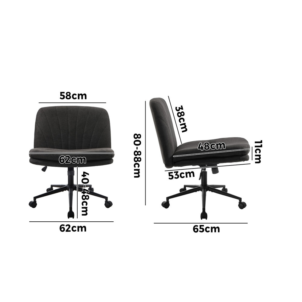 Armless Office Chair Wide Seat Linen Beige/Charcoal