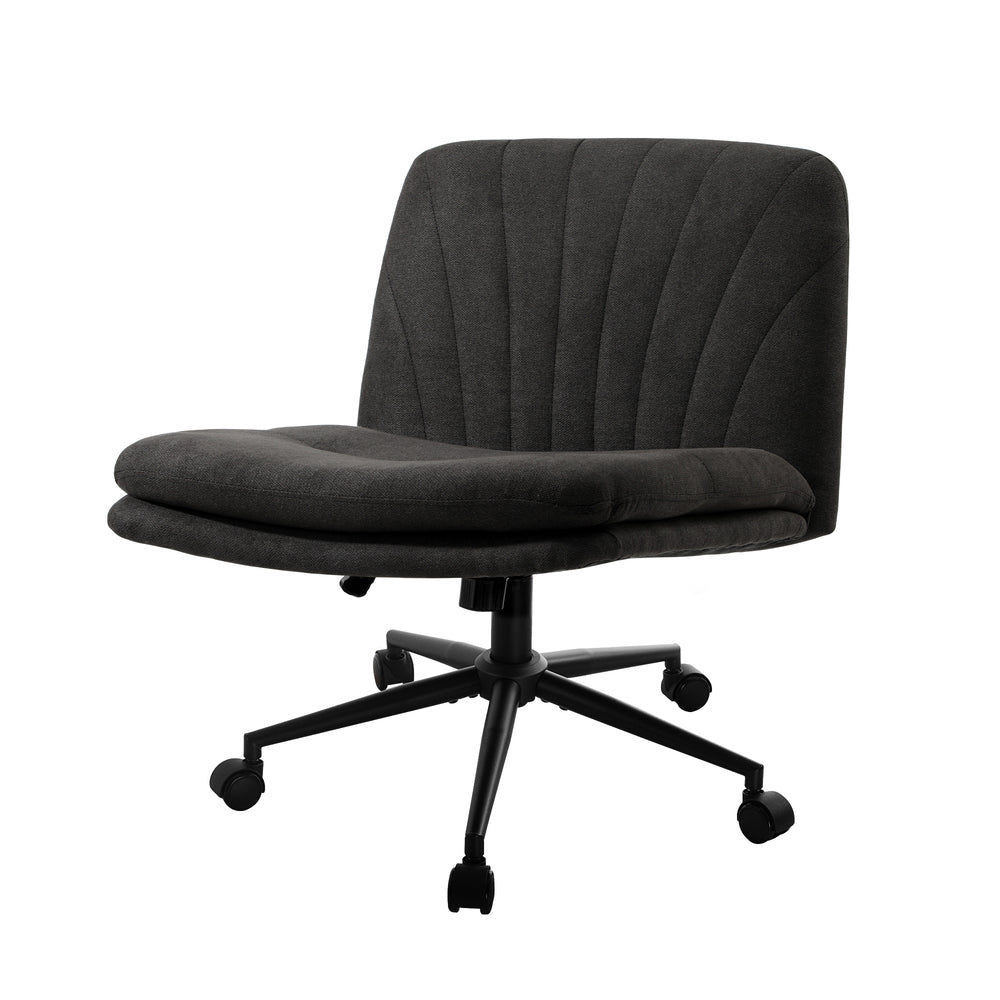 Armless Office Chair Wide Seat Linen Beige/Charcoal