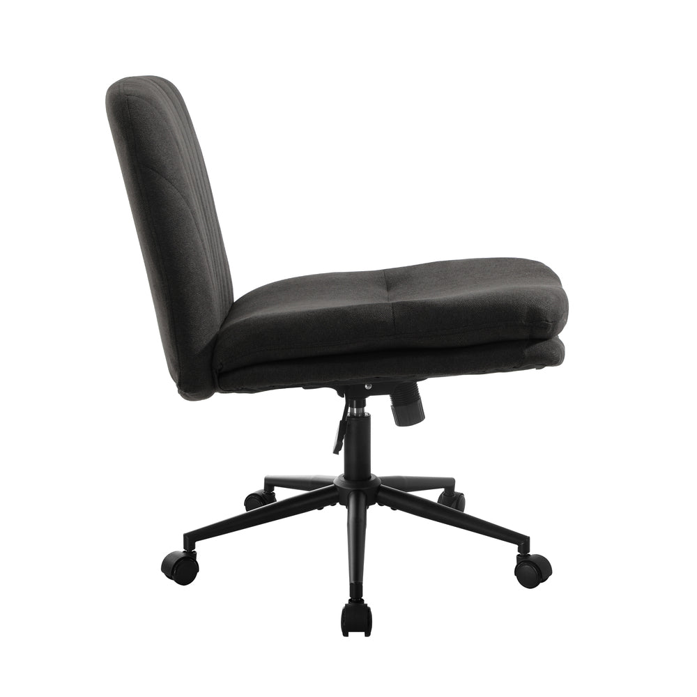 Armless Office Chair Wide Seat Linen Beige/Charcoal