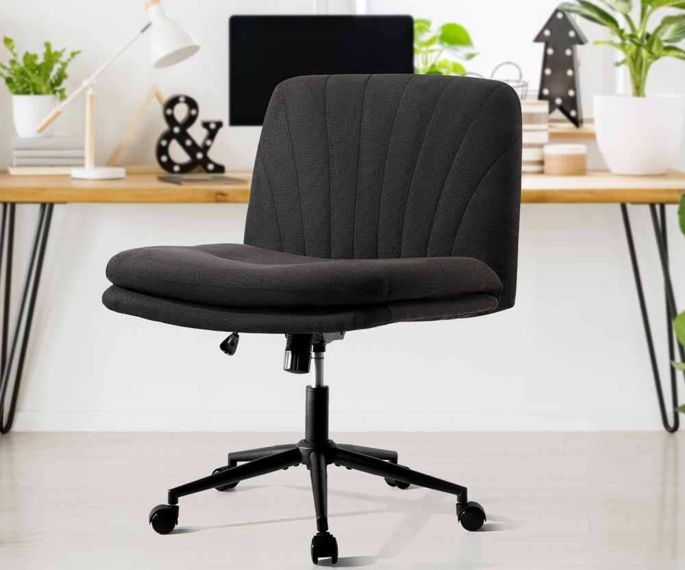 Armless Office Chair Wide Seat Linen Beige/Charcoal