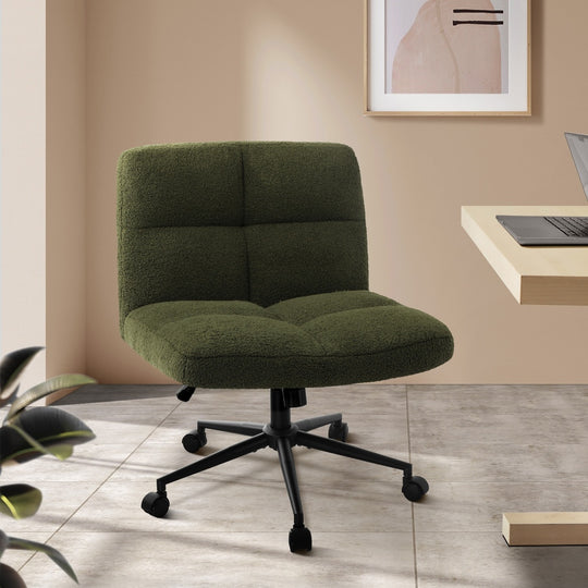Armless Office Chair Wide Seat Boucle Green/White