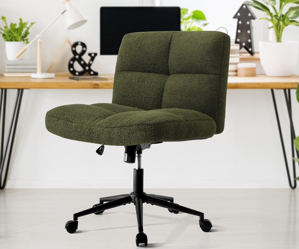 Armless Office Chair Wide Seat Boucle Green/White