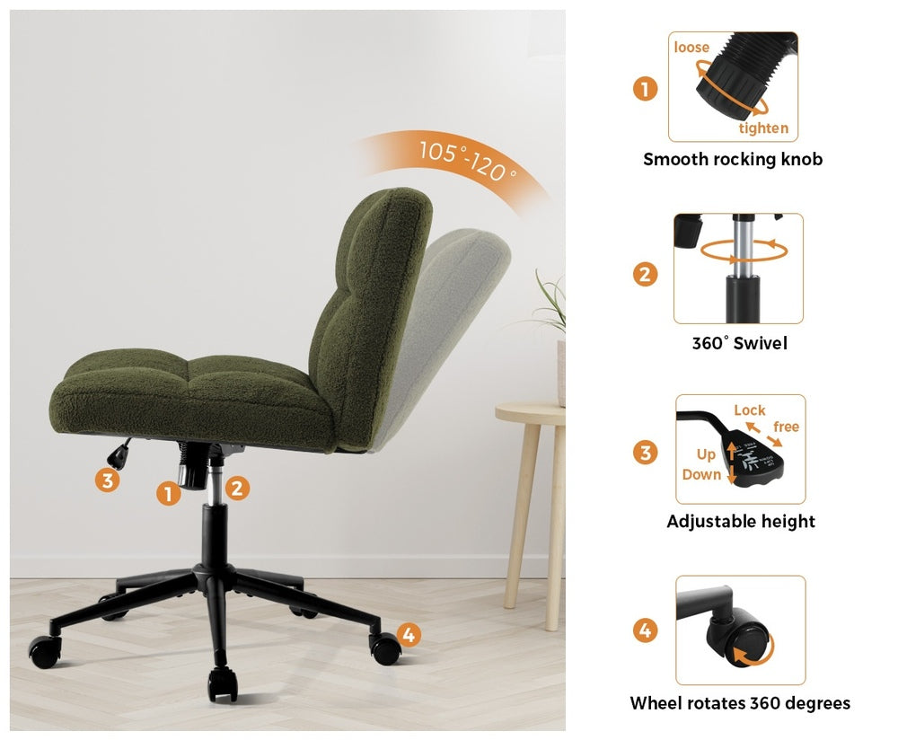 Armless Office Chair Wide Seat Boucle Green/White