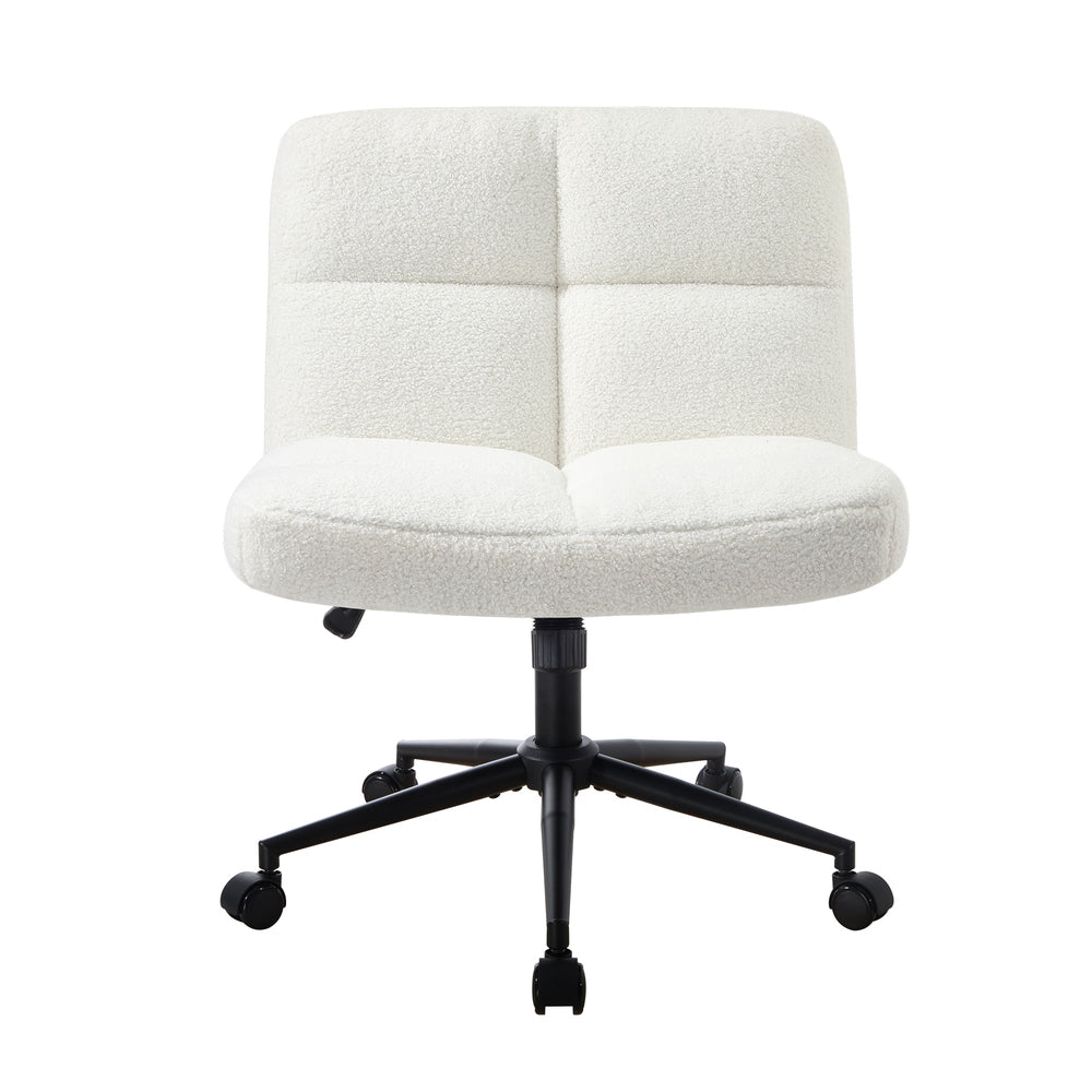 Armless Office Chair Wide Seat Boucle Green/White