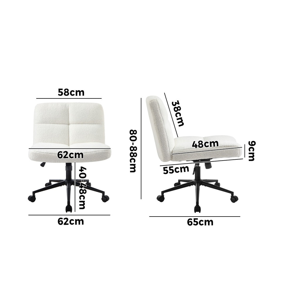 Armless Office Chair Wide Seat Boucle Green/White