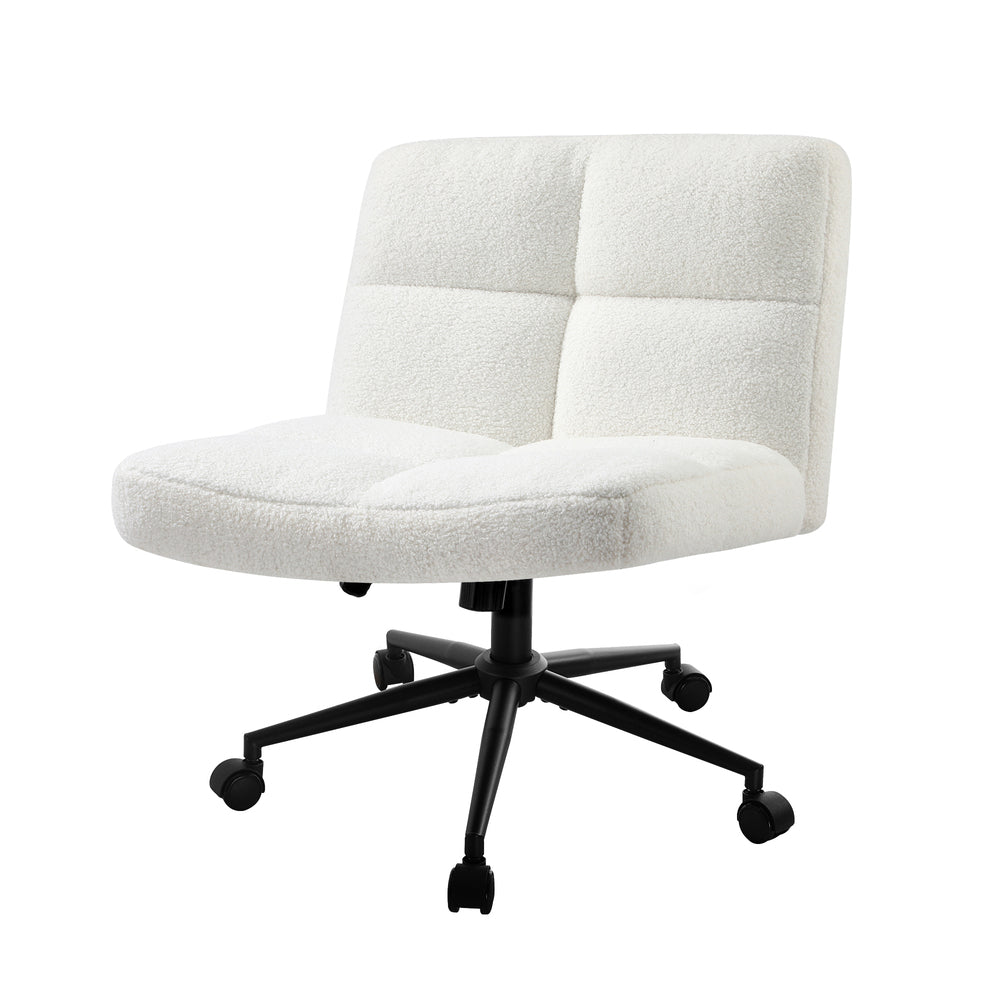 Armless Office Chair Wide Seat Boucle Green/White