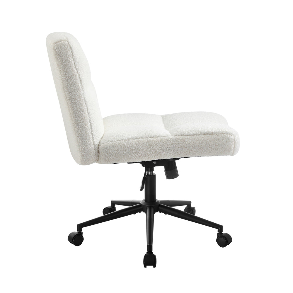 Armless Office Chair Wide Seat Boucle Green/White