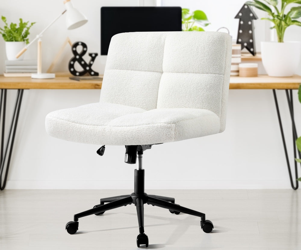 Armless Office Chair Wide Seat Boucle Green/White