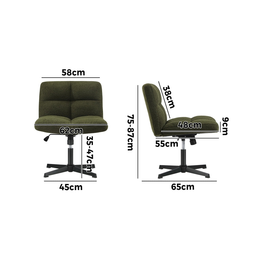 Armless Office Chair Wide Seat Boucle Green/White