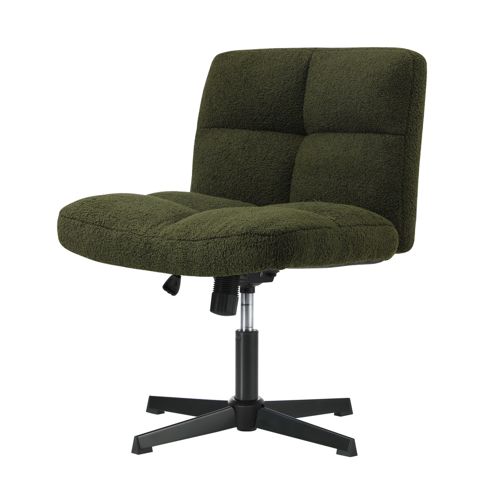 Armless Office Chair Wide Seat Boucle Green/White