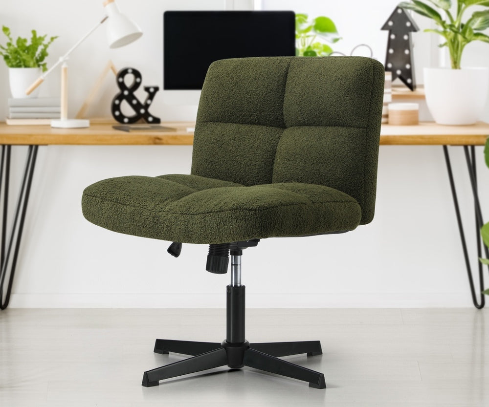 Armless Office Chair Wide Seat Boucle Green/White