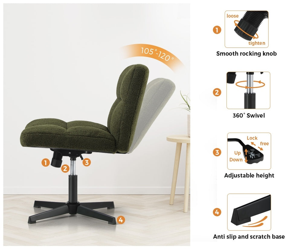Armless Office Chair Wide Seat Boucle Green/White