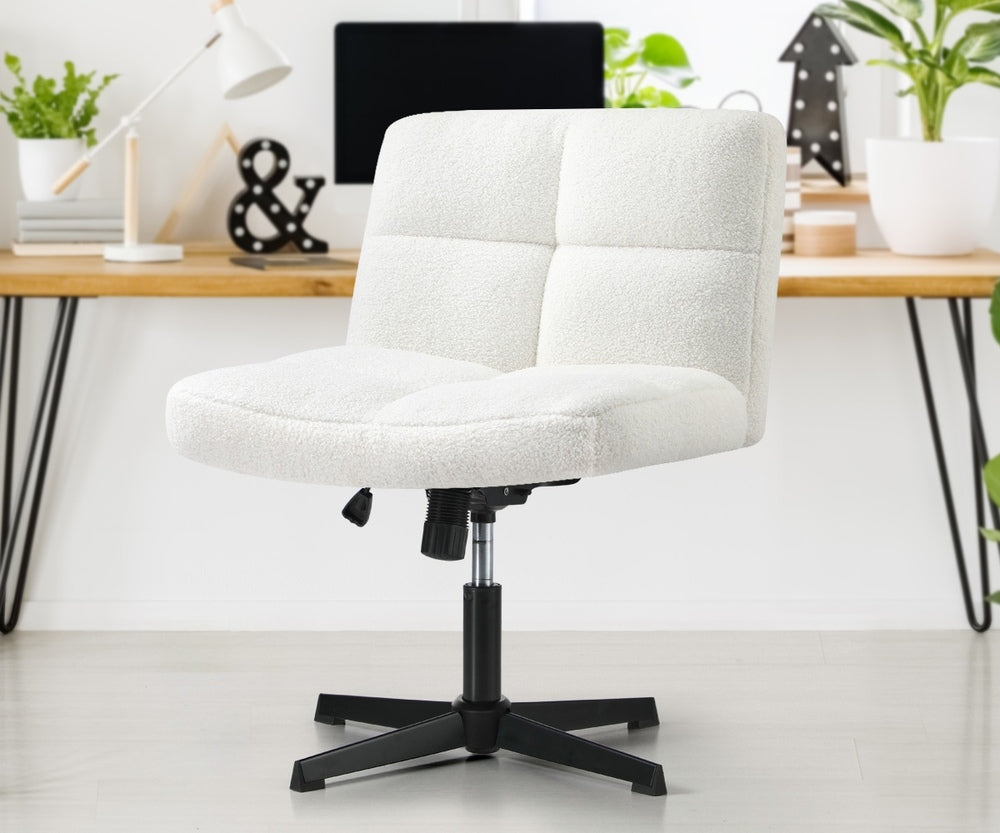 Armless Office Chair Wide Seat Boucle Green/White