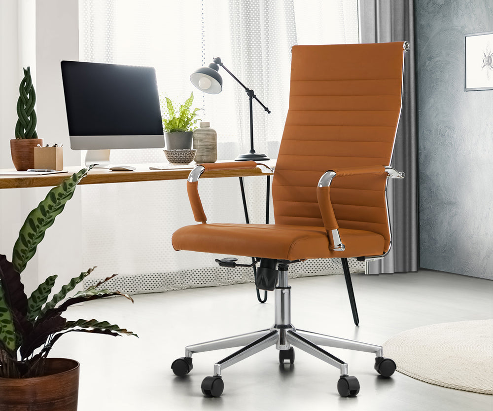 Office Chair High Back Swivel Leather Executive Desk Chair Brown
