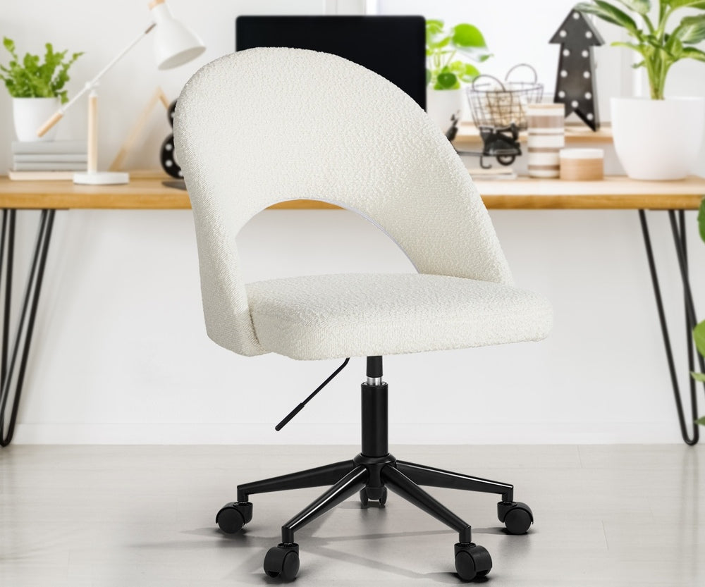 High Back Hollow Armless Office Chair Boucle White&Black