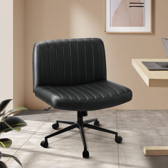 Mid Back Office Chair Wide Seat with Wheels Leather