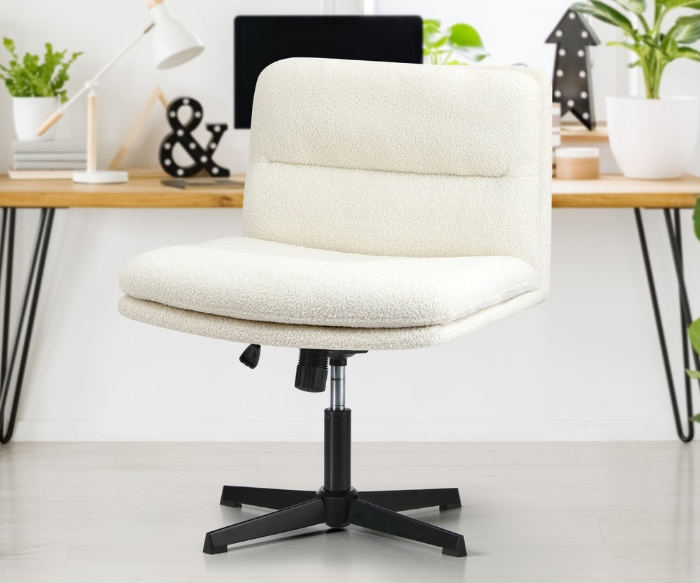 Mid Back Armless Office Chair Wide Seat Boucle White