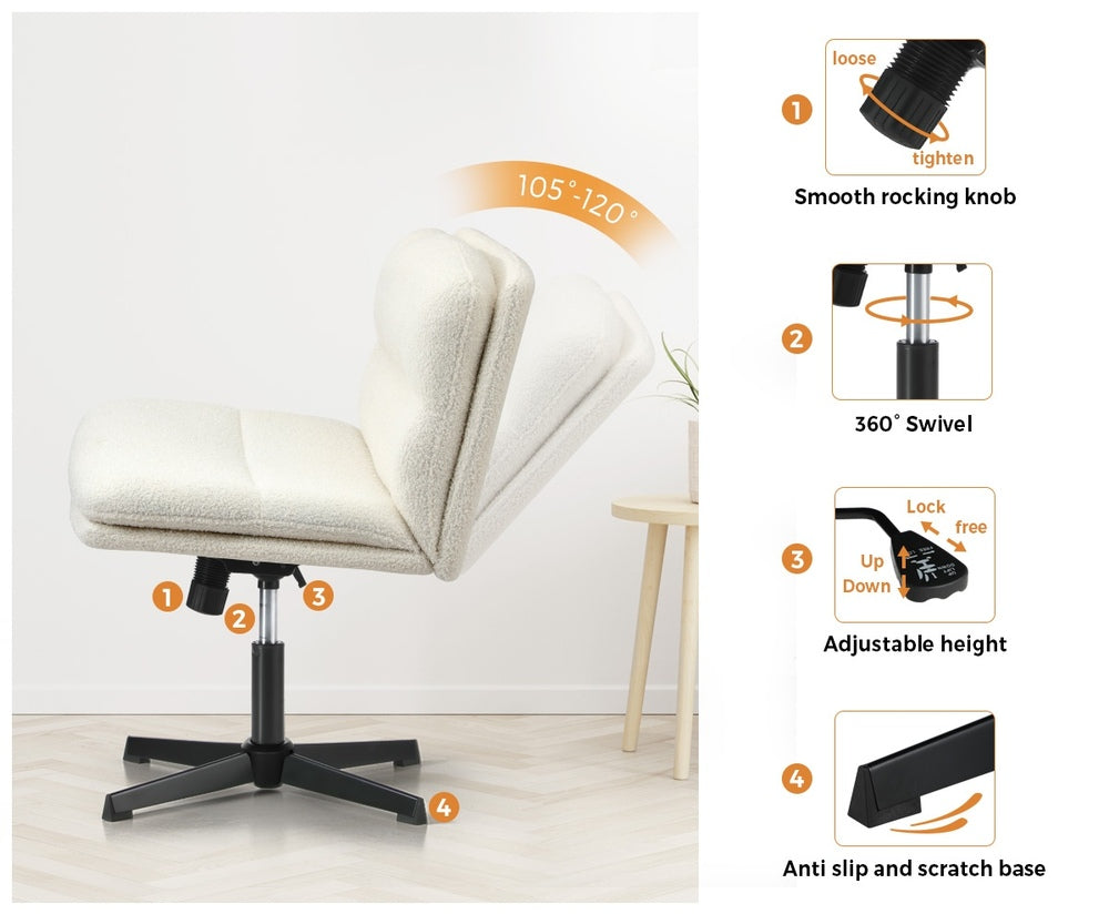 Mid Back Armless Office Chair Wide Seat Boucle White