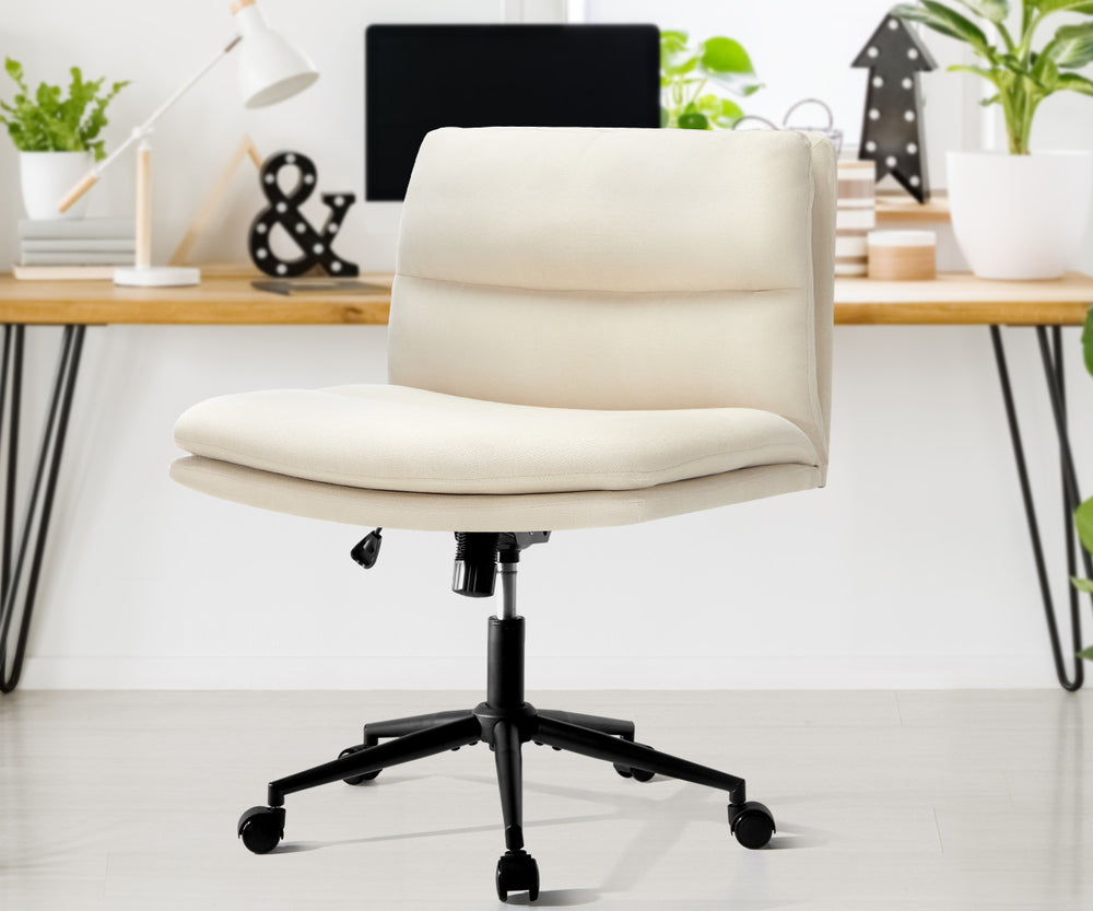 Mid Back Office Chair Wide Seat Linen Beige/Grey with Wheels - Beige colour - photo 20