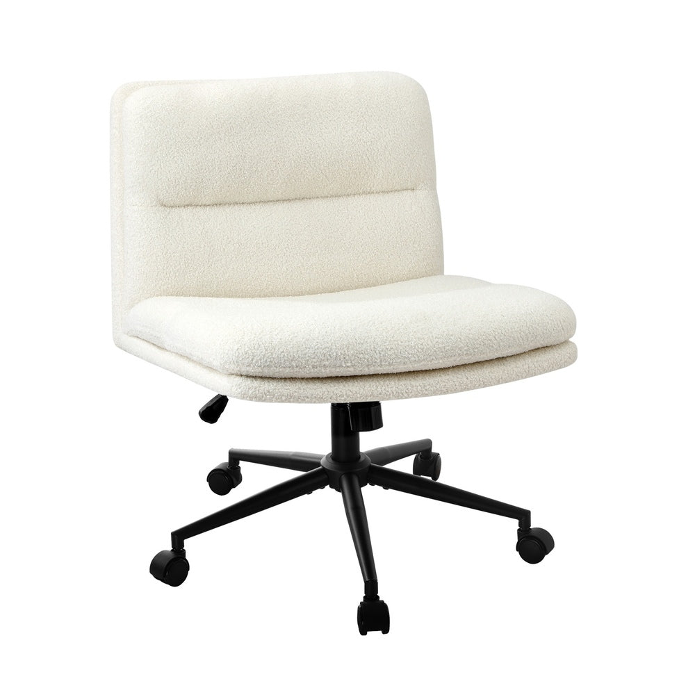 Mid Back Armless Office Chair Wide Seat Boucle White