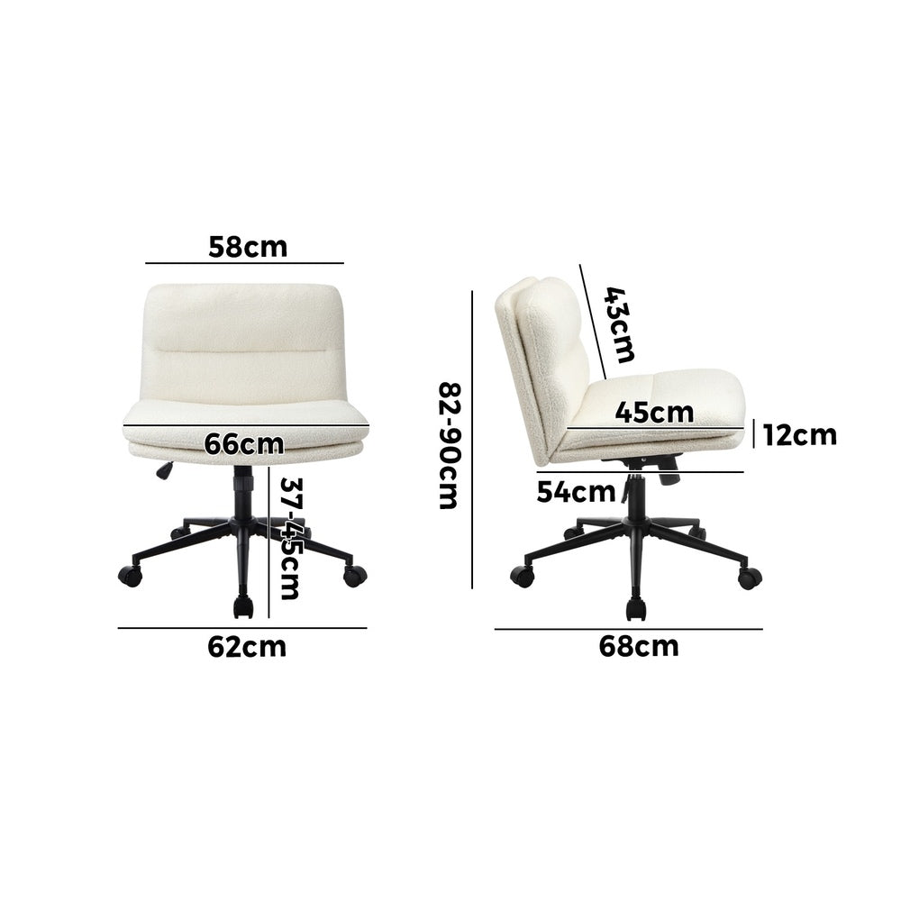 Mid Back Armless Office Chair Wide Seat Boucle White