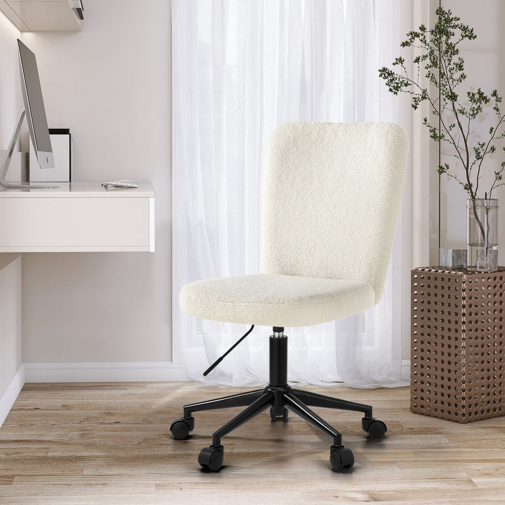 High Back Armless Office Chair Boucle White, Black, & Silver