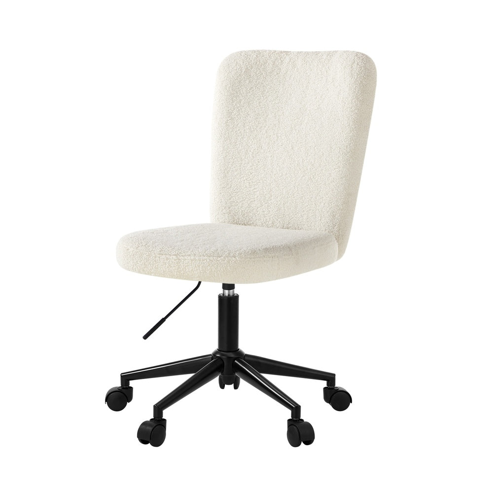 High Back Armless Office Chair Boucle White, Black, & Silver