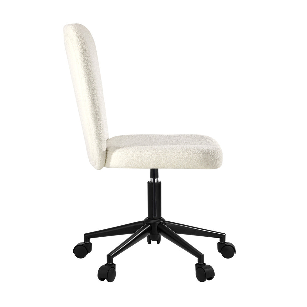 High Back Armless Office Chair Boucle White, Black, & Silver
